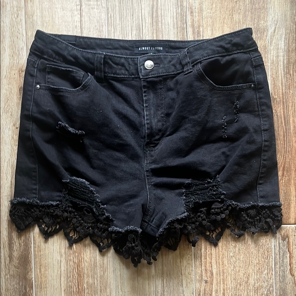 Almost Famous Black Jean Shorts with Lace Trim